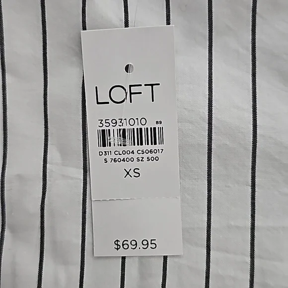 Ann Taylor Loft Striped Cotton Blend Side Wrap Blouse | NWT | XS | White Black - Picture 6 of 7
